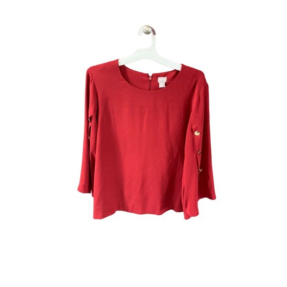 Chicos Womens Size 3 XL 3/4 Sleeve Blouse Rust Shirt Top Button Sleeve Detail Ba - Picture 1 of 4